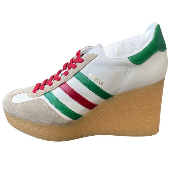 Adidas x Gucci Wedge Gazelle Platform Sneakers in White Leather US 10.5 IT 40.5 - Picture 3 of 15